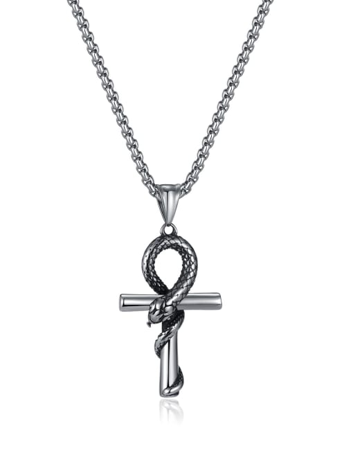 GX2257 pendant [with pearl chain 3*55cm] Titanium Steel Cross Hip Hop Regligious Necklace